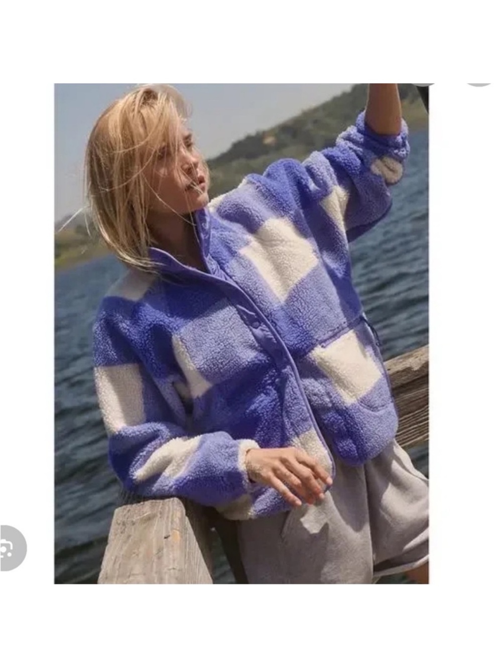 Free People Hit the Slopes Iris Gingham Fleece Jacket Size S